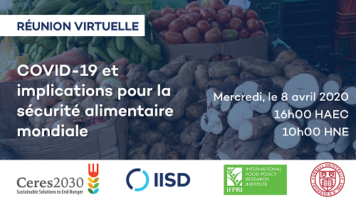 Social media card promoting the webinar Covid-19 and the Global Food Security in French.